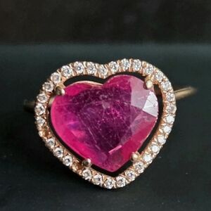 Heart-Shaped Pink Gemstone Ring with Gold and Silver Accents